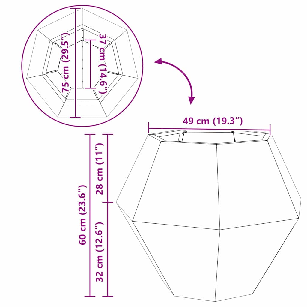 vidaXL Γλάστρα Ανθρακί 75 x 75 x 60 εκ Ατσάλι