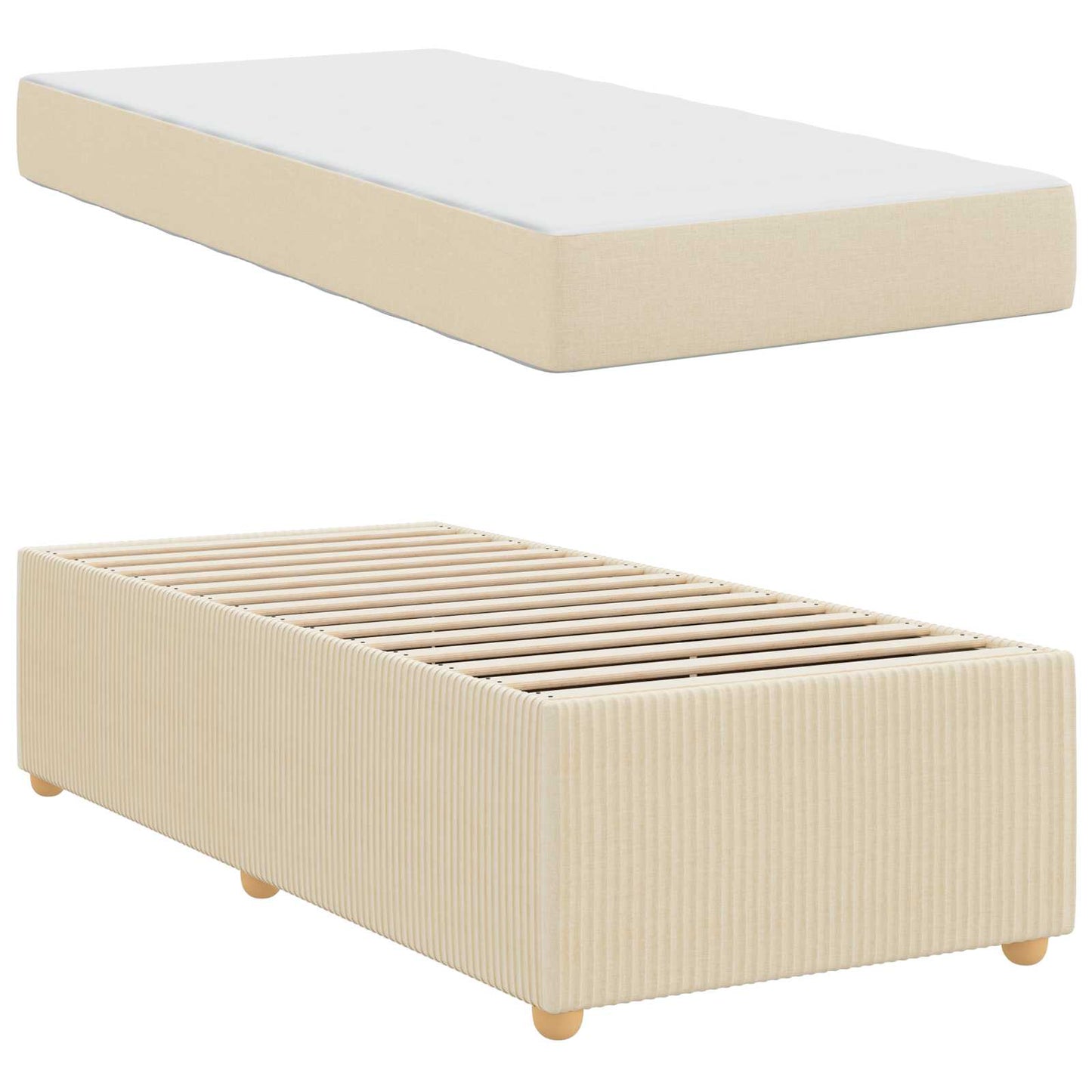 vidaXL Σκελετός Κρεβατιού με στρώμα Κρεμ 90 x 190 cm ύφασμα