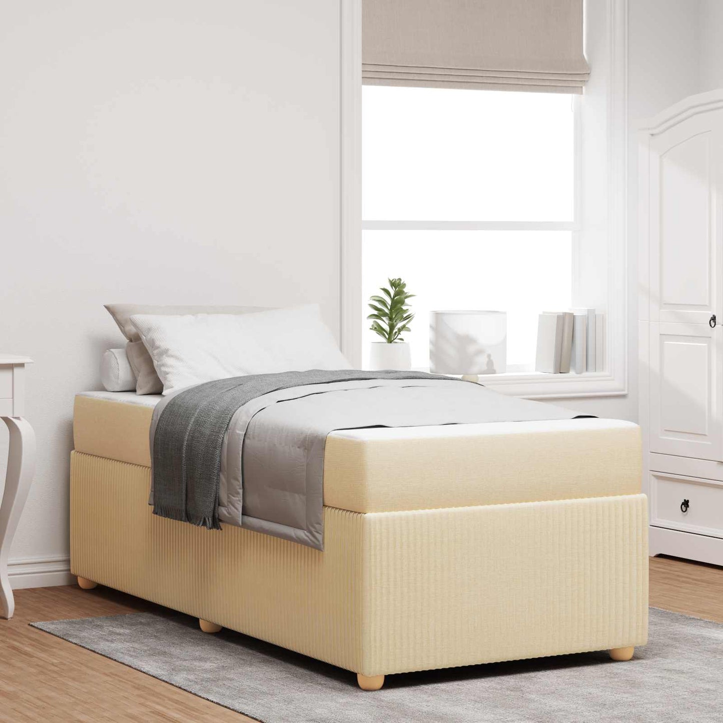 vidaXL Σκελετός Κρεβατιού με στρώμα Κρεμ 90 x 200 cm ύφασμα