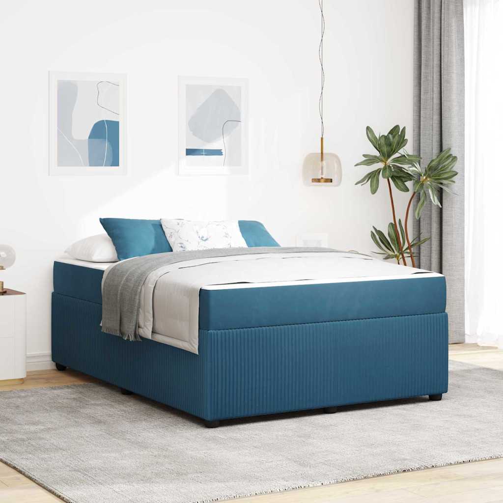 vidaXL Σκελετός Κρεβατιού με στρώμα Μπλε 140 x 200 cm ύφασμα