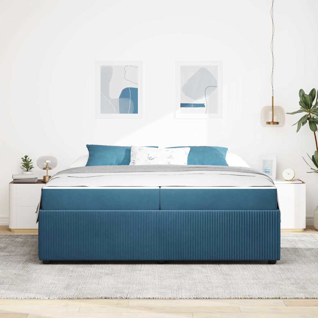 vidaXL Σκελετός Κρεβατιού με στρώμα Μπλε 200 x 200 cm ύφασμα