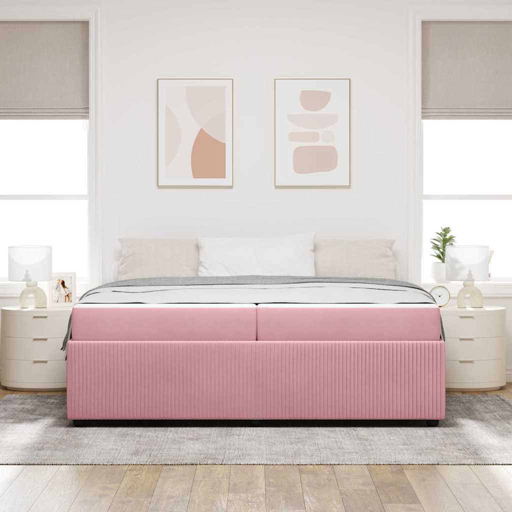 vidaXL Σκελετός Κρεβατιού με στρώμα Ροζ 200 x 200 cm ύφασμα