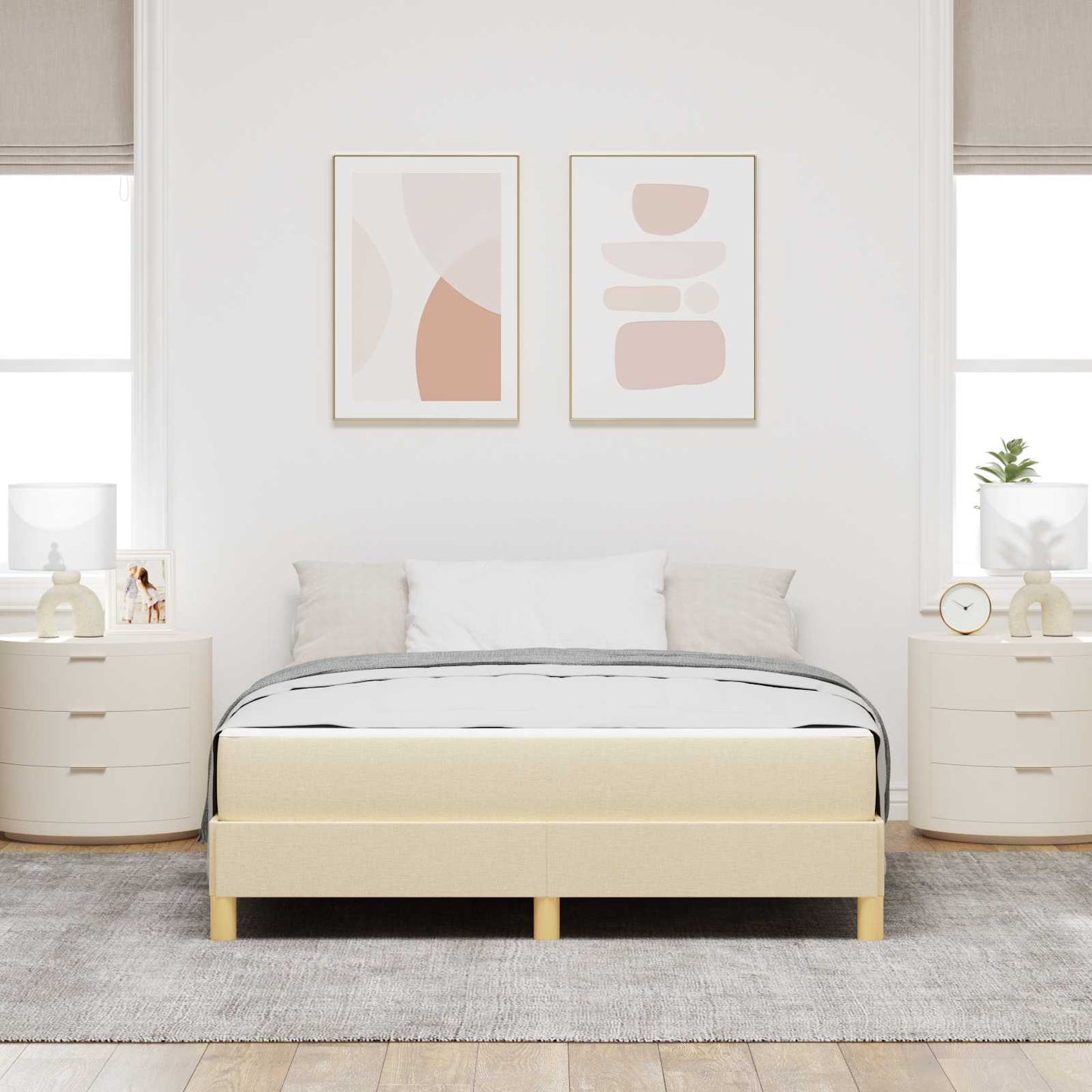 vidaXL Κρεβάτι με ελατήρια με στρώμα Κρεμ 160 x 200 cm ύφασμα