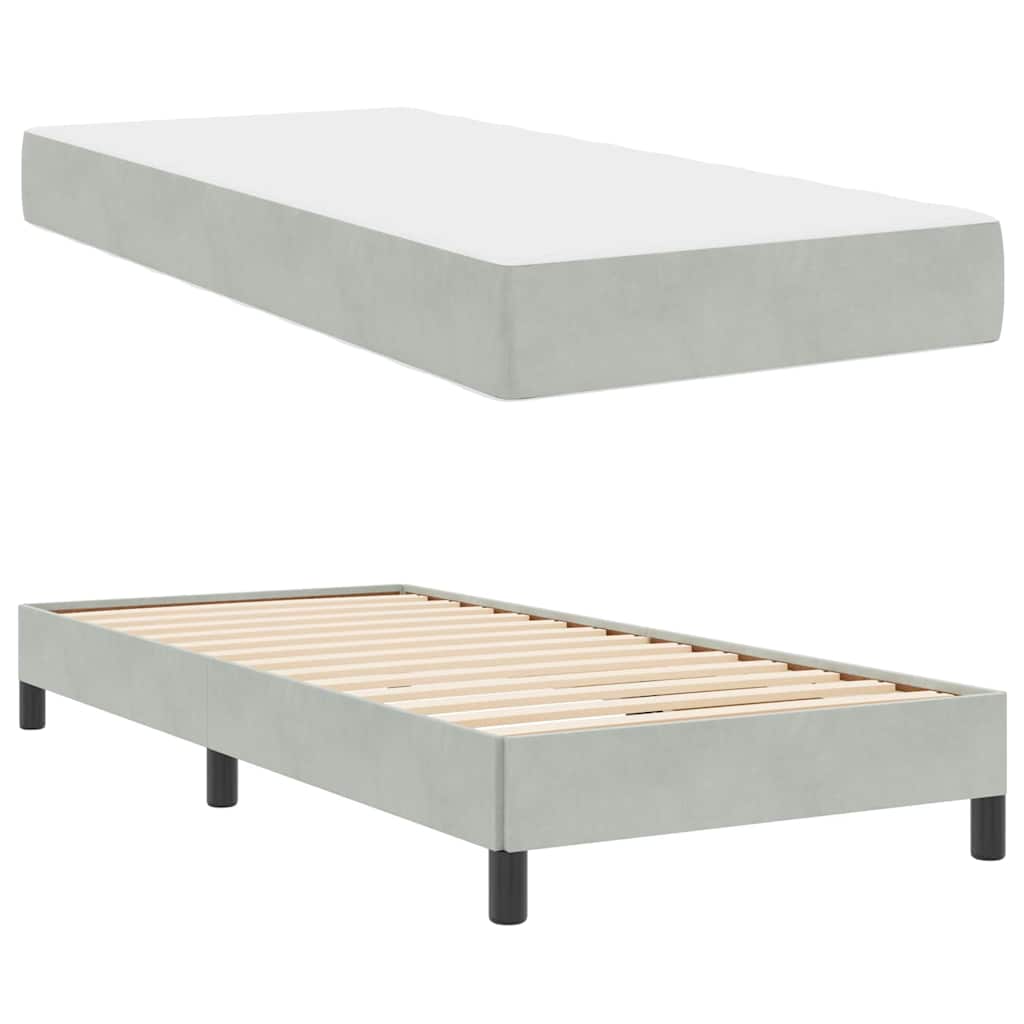 vidaXL Κρεβάτι box spring με στρώμα Ανοιχτό γκρι 90 x 190 cm Βελούδο