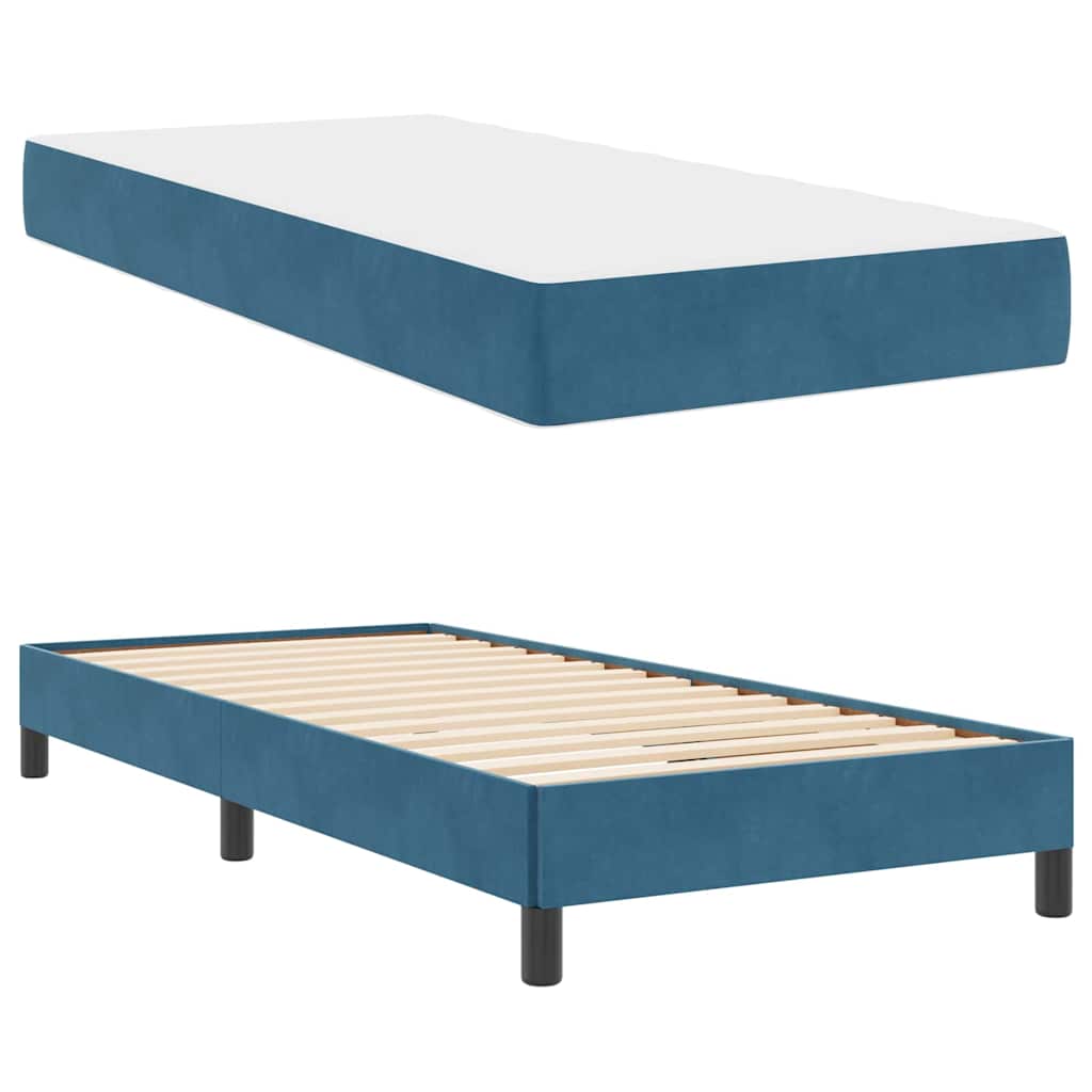 vidaXL Κρεβάτι box spring με στρώμα Σκούρο Μπλε 90 x 200 cm Βελούδο