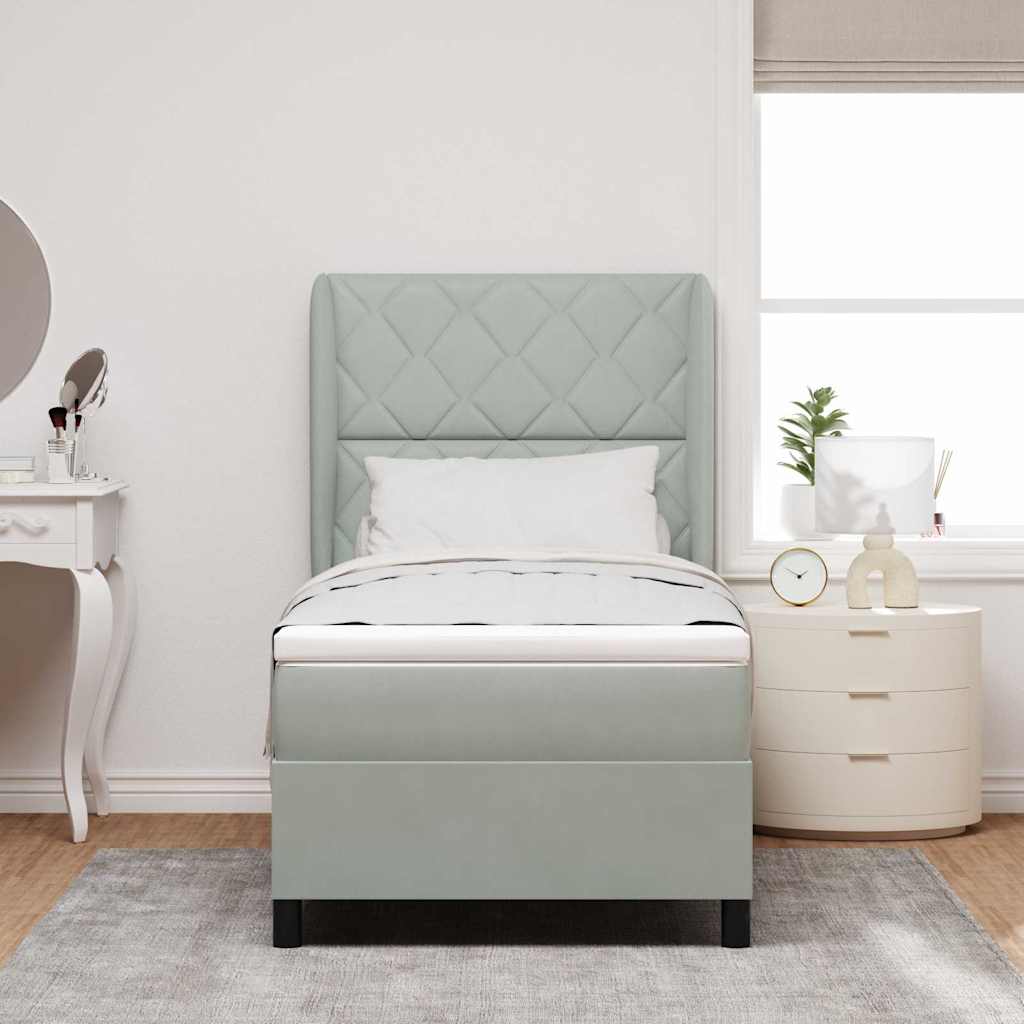 vidaXL Κρεβάτι με ελατήρια Ανοιχτό γκρι 190 x 90 cm Βελούδο