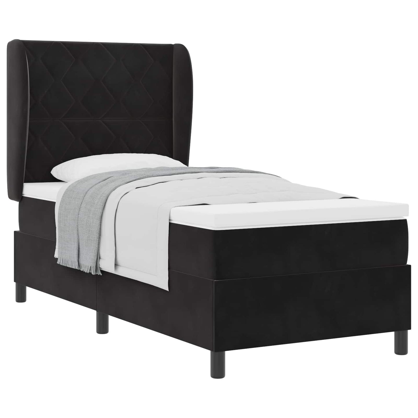 vidaXL Κρεβάτι με ελατήρια με κεφαλάρι Μαύρο 190 x 90 cm Βελούδο