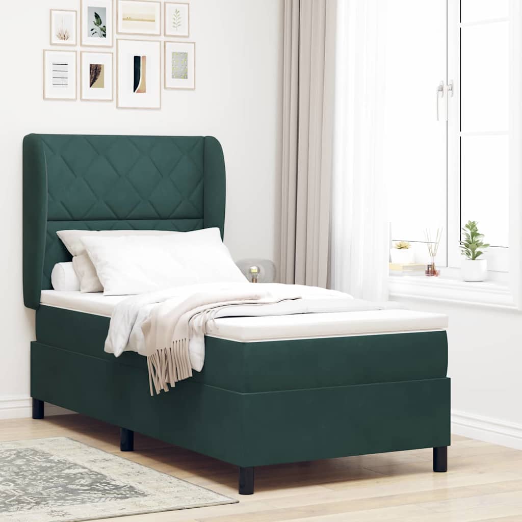 vidaXL Κρεβάτι με ελατήρια Σκούρο Πράσινο 190 x 90 cm Βελούδο