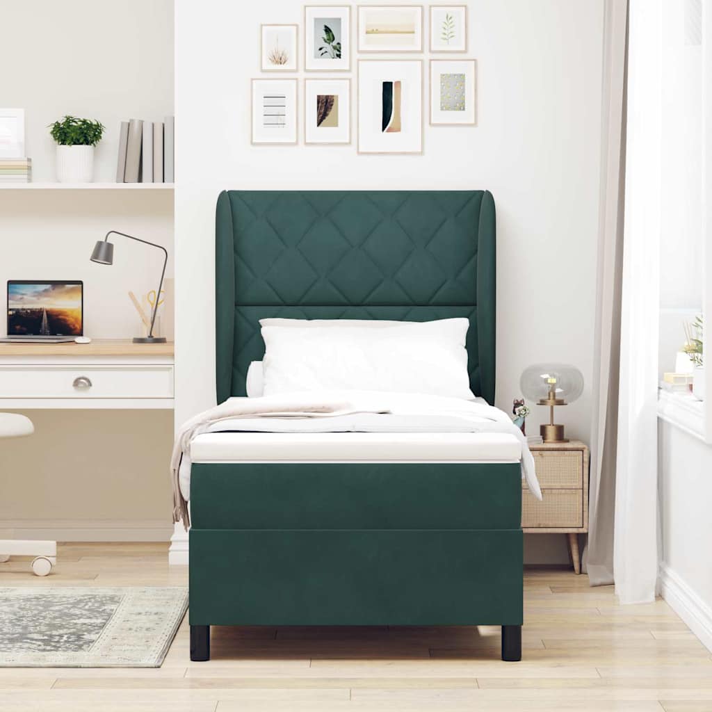 vidaXL Κρεβάτι με ελατήρια Σκούρο Πράσινο 190 x 90 cm Βελούδο