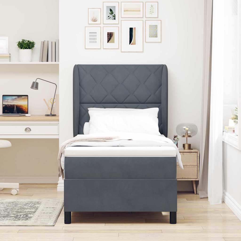 vidaXL Κρεβάτι με ελατήρια και στρώμα σε σκούρο γκρι, 100x200 εκ, από βελούδο