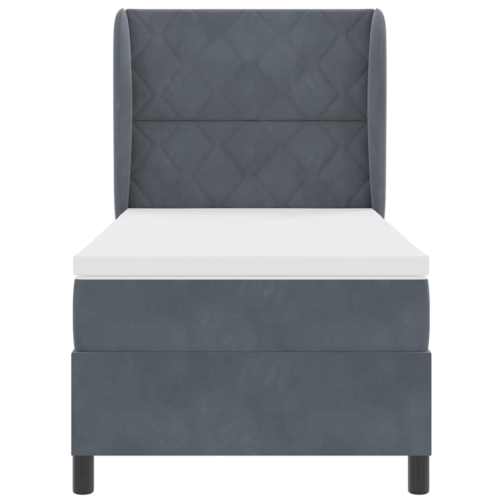 vidaXL Κρεβάτι με ελατήρια και στρώμα σε σκούρο γκρι, 100x200 εκ, από βελούδο