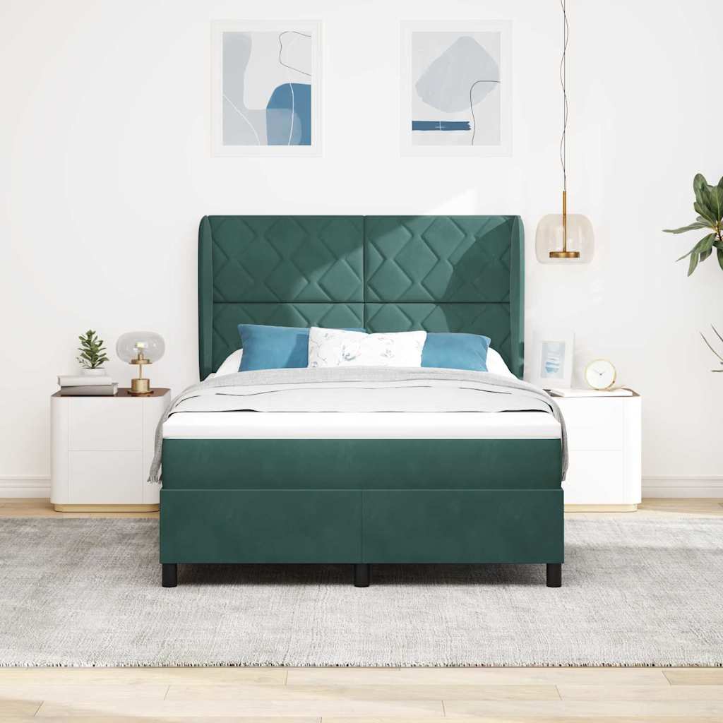 vidaXL Κρεβάτι με ελατήρια Σκούρο Πράσινο 200 x 140 cm Βελούδο
