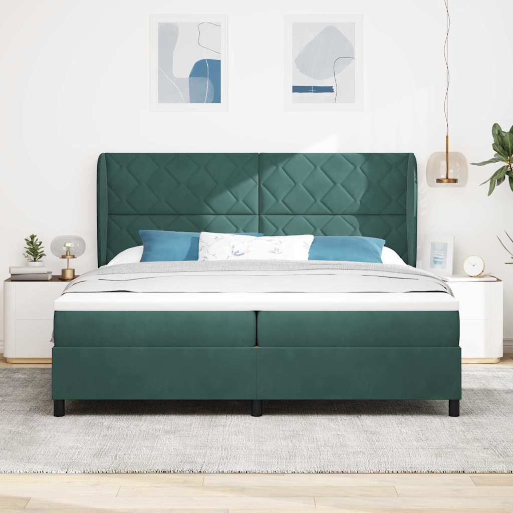 vidaXL Κρεβάτι με ελατήρια Σκούρο Πράσινο 200 x 200 cm Βελούδο