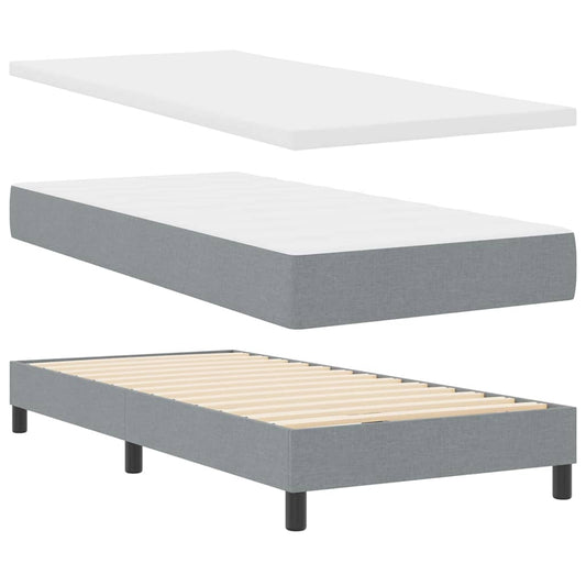 vidaXL Κρεβάτι Box Spring με Στρώμα σε Ανοιχτό Γκρι, 90 x 200 cm, Ύφασμα
