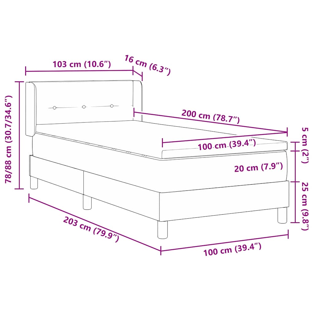 vidaXL Κρεβάτι με ελατήρια με κεφαλάρι Μπλε 200 x 100 cm ύφασμα
