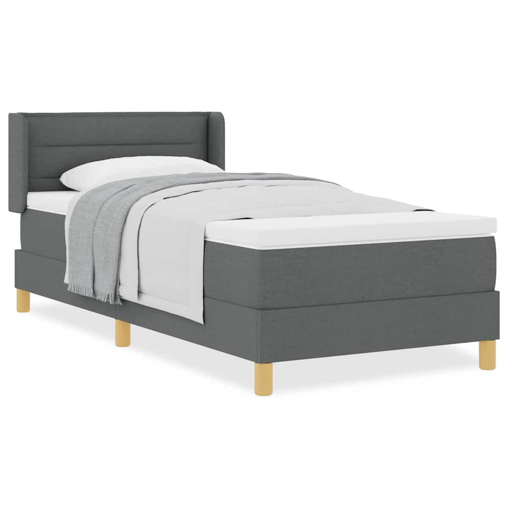 vidaXL Κρεβάτι Box Spring με Στρώμα σε Γκρι Σκούρο, 90 x 200 cm, Υφασμάτινο