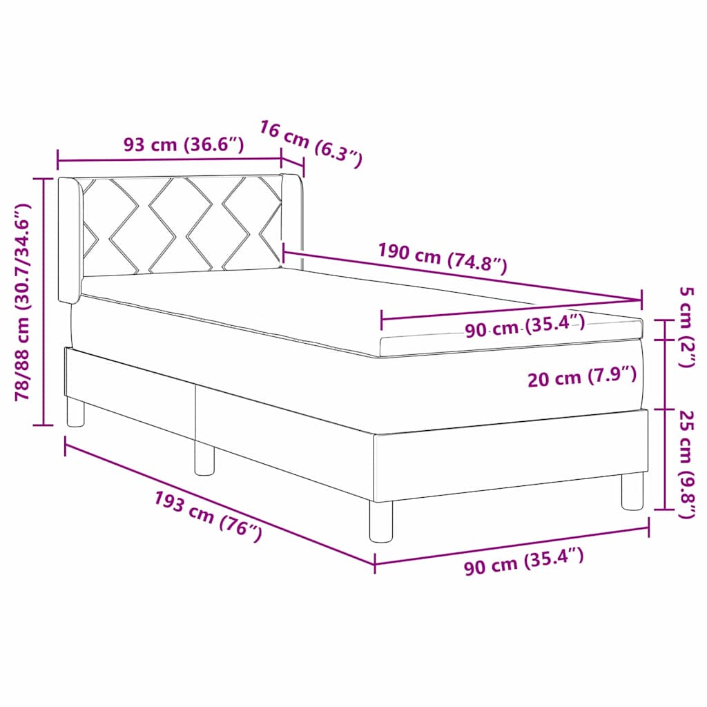 vidaXL Κρεβάτι με ελατήρια Ανοιχτό γκρι 190 x 90 cm Πολυεστέρας