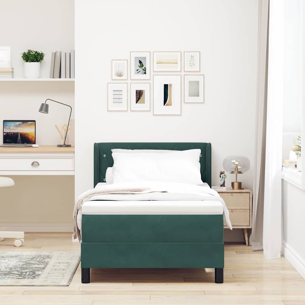vidaXL Κρεβάτι με ελατήρια Σκούρο Πράσινο 190 x 90 cm Βελούδο