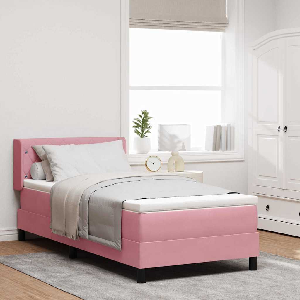 vidaXL Κρεβάτι με ελατήρια με κεφαλάρι Ροζ 190 x 90 cm Βελούδο