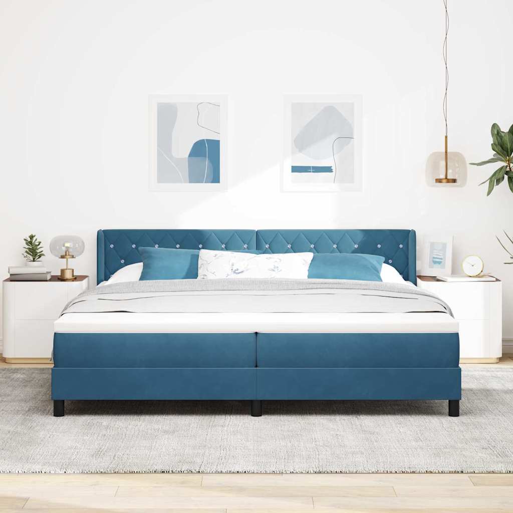 vidaXL Κρεβάτι με ελατήρια Σκούρο Μπλε 200 x 200 cm Βελούδο