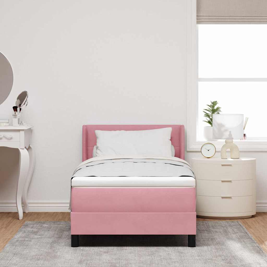 vidaXL Κρεβάτι με ελατήρια με κεφαλάρι Ροζ 190 x 90 cm Βελούδο