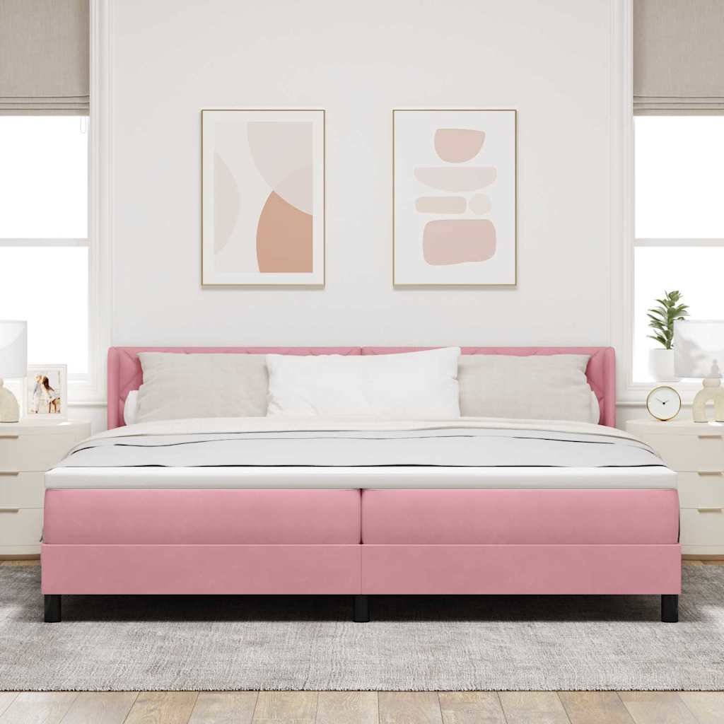 vidaXL Κρεβάτι με ελατήρια με κεφαλάρι Ροζ 200 x 200 cm Βελούδο