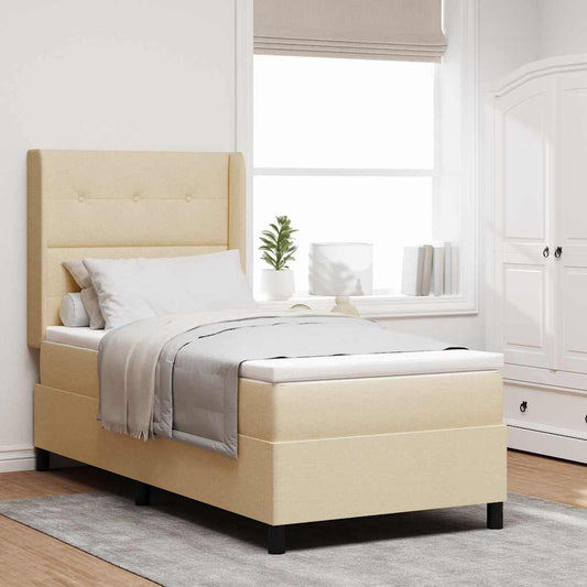 vidaXL Κρεβάτι με ελατήρια με μαξιλάρι Κρεμ 190 x 90 cm ύφασμα