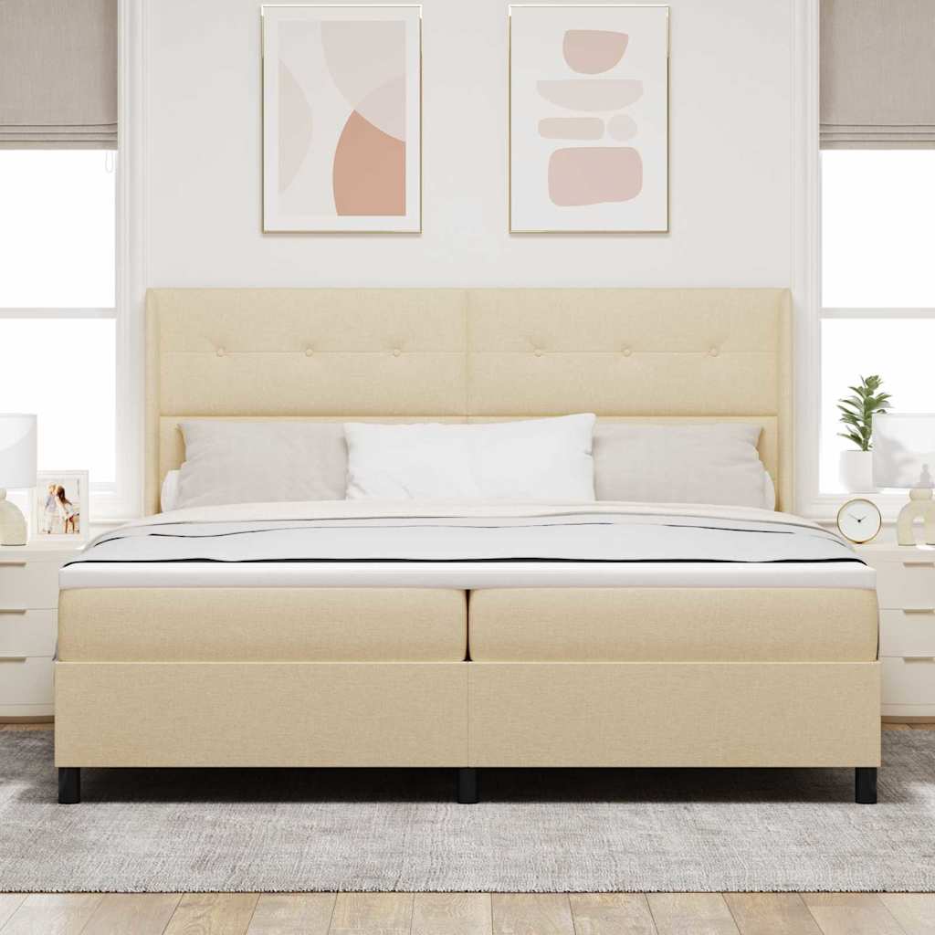 vidaXL Κρεβάτι με ελατήρια με μαξιλάρι Κρεμ 200 x 200 cm ύφασμα