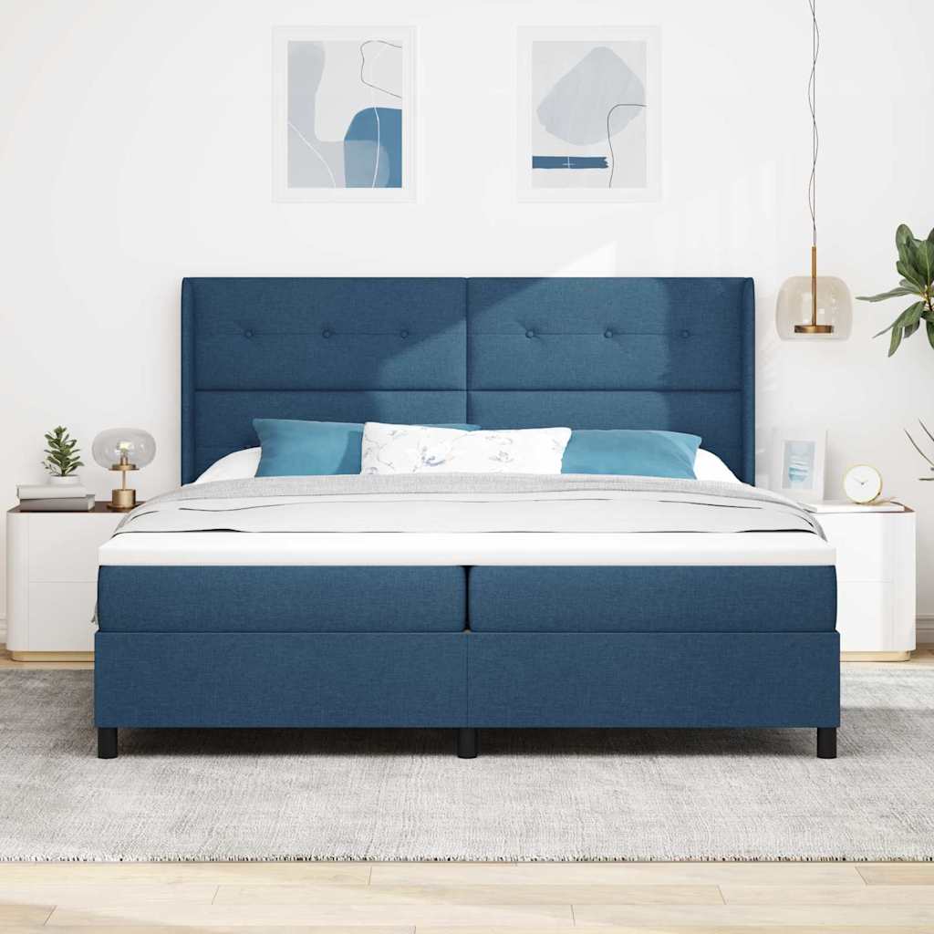 vidaXL Κρεβάτι με ελατήρια με μαξιλάρι Μπλε 200 x 200 cm ύφασμα