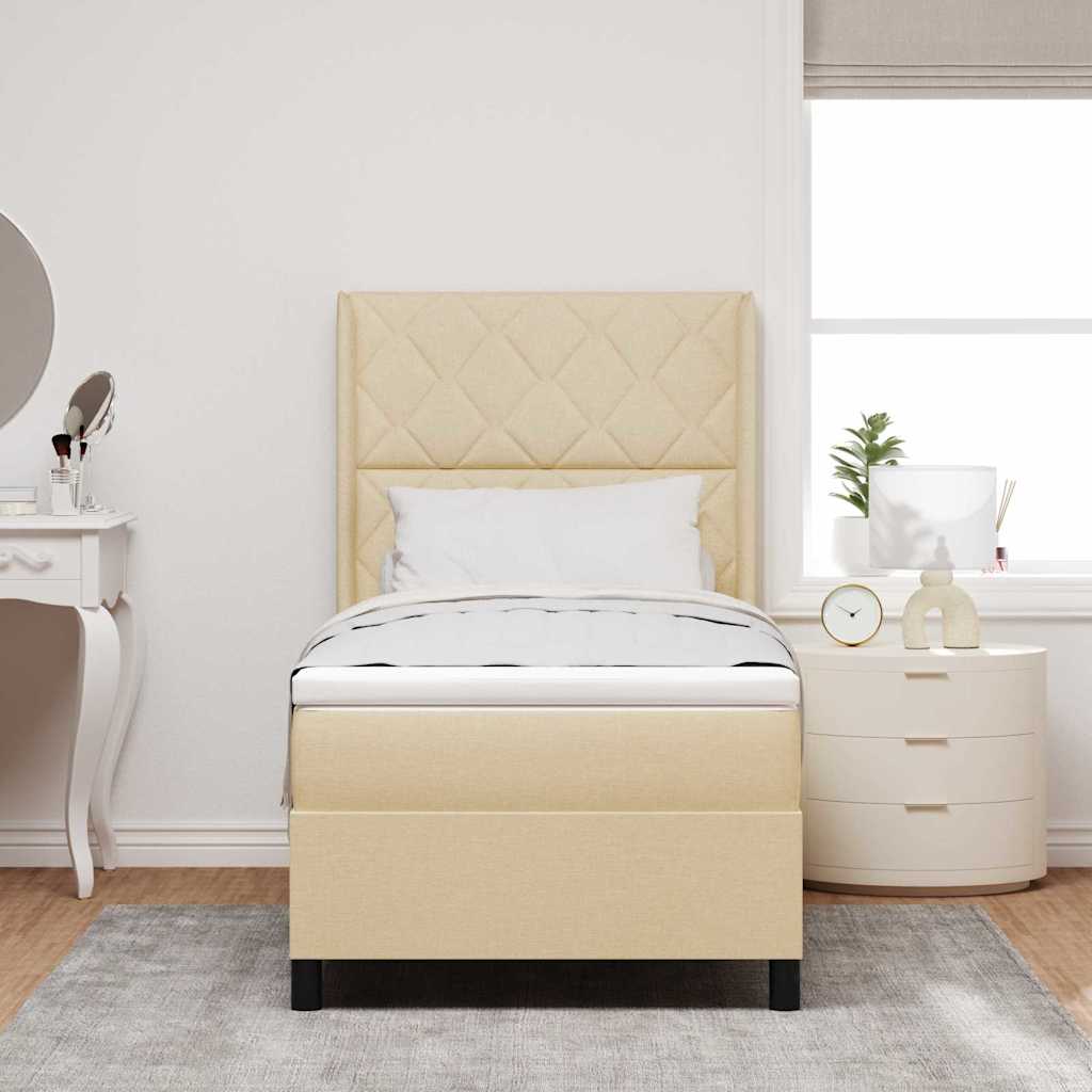 vidaXL Κρεβάτι με ελατήρια με μαξιλάρι Κρεμ 200 x 100 cm ύφασμα