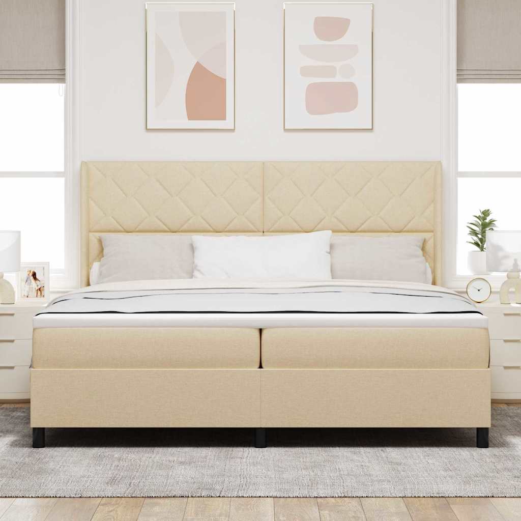 vidaXL Κρεβάτι με ελατήρια με μαξιλάρι Κρεμ 200 x 200 cm ύφασμα