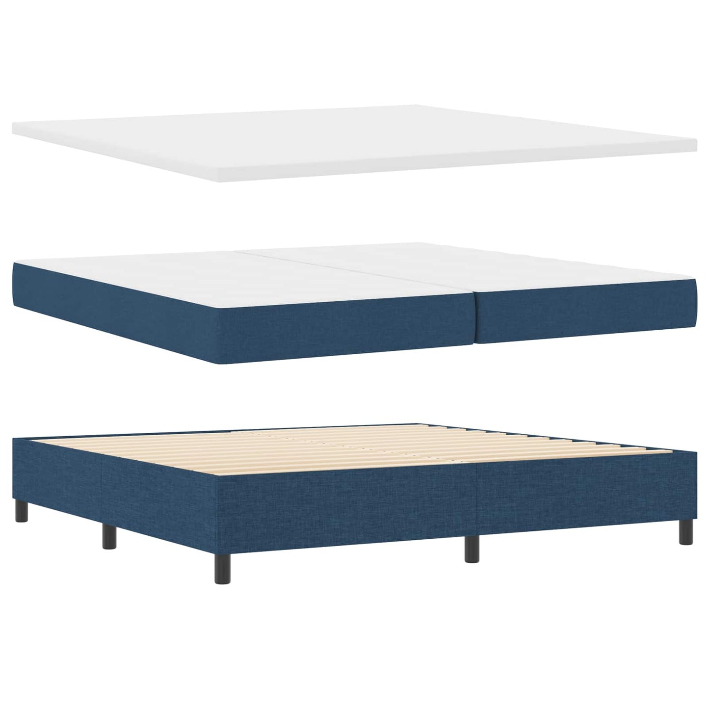 vidaXL Κρεβάτι με ελατήρια με μαξιλάρι Μπλε 200 x 200 cm ύφασμα