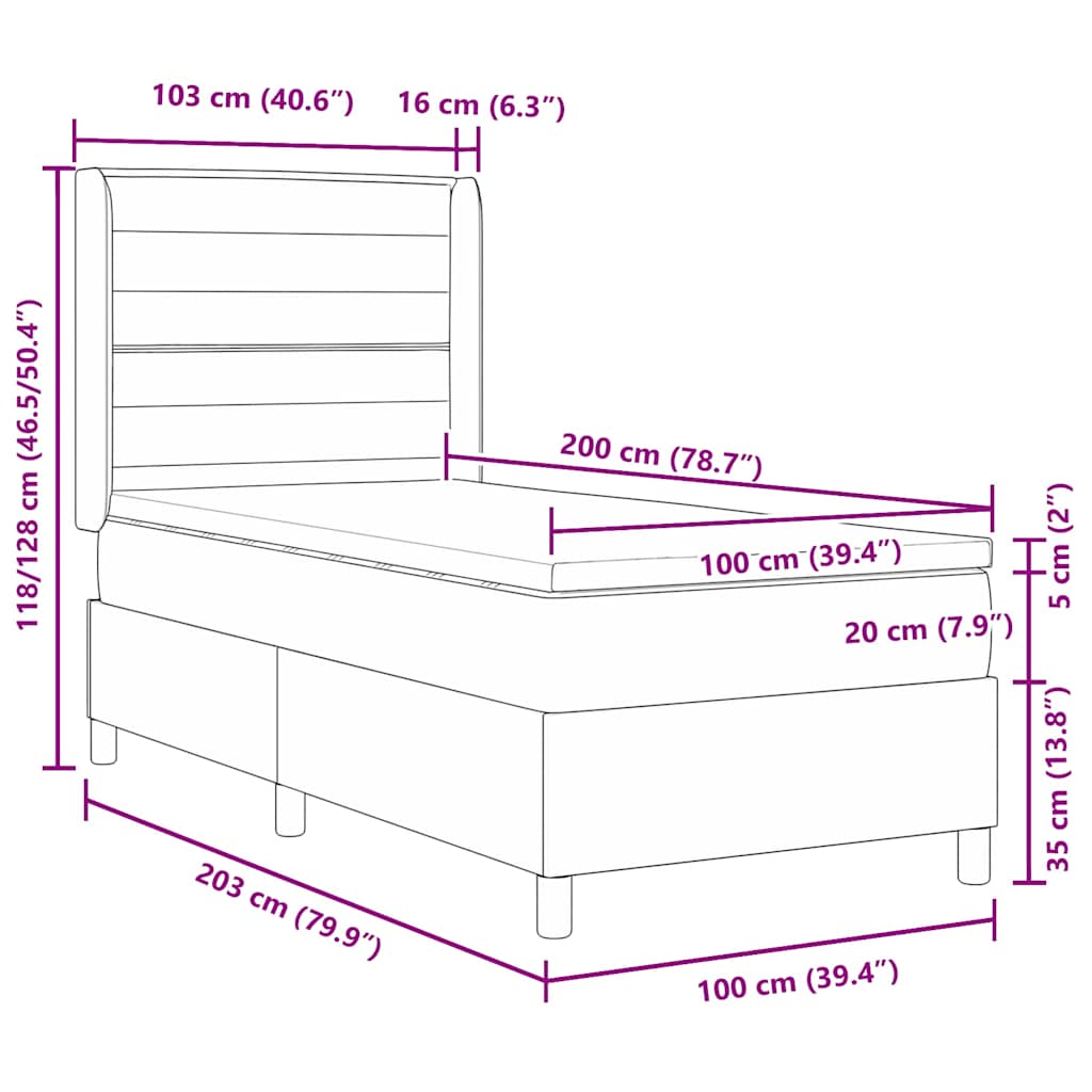 vidaXL Κρεβάτι με ελατήρια με στρώμα Taupe 100 x 200 cm ύφασμα
