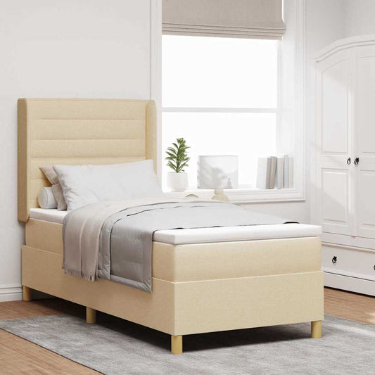vidaXL Κρεβάτι με ελατήρια με στρώμα Κρεμ 100 x 200 cm ύφασμα