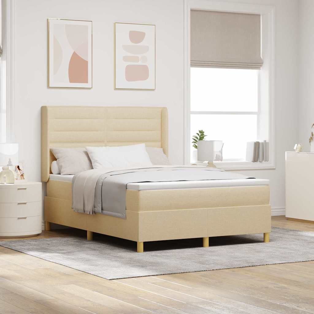 vidaXL Κρεβάτι με ελατήρια με στρώμα Κρεμ 140 x 190 cm ύφασμα