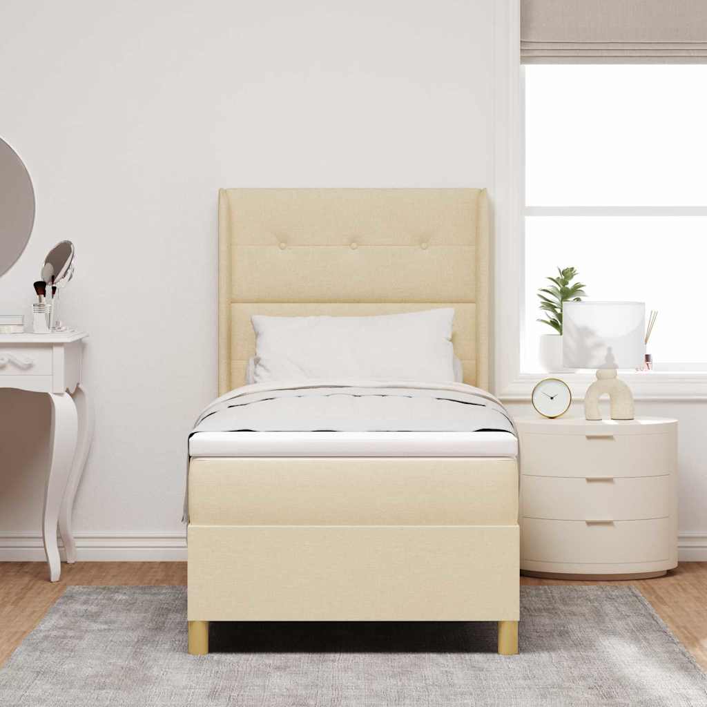 vidaXL Κρεβάτι με ελατήρια με κεφαλάρι Κρεμ 90 x 190 cm ύφασμα