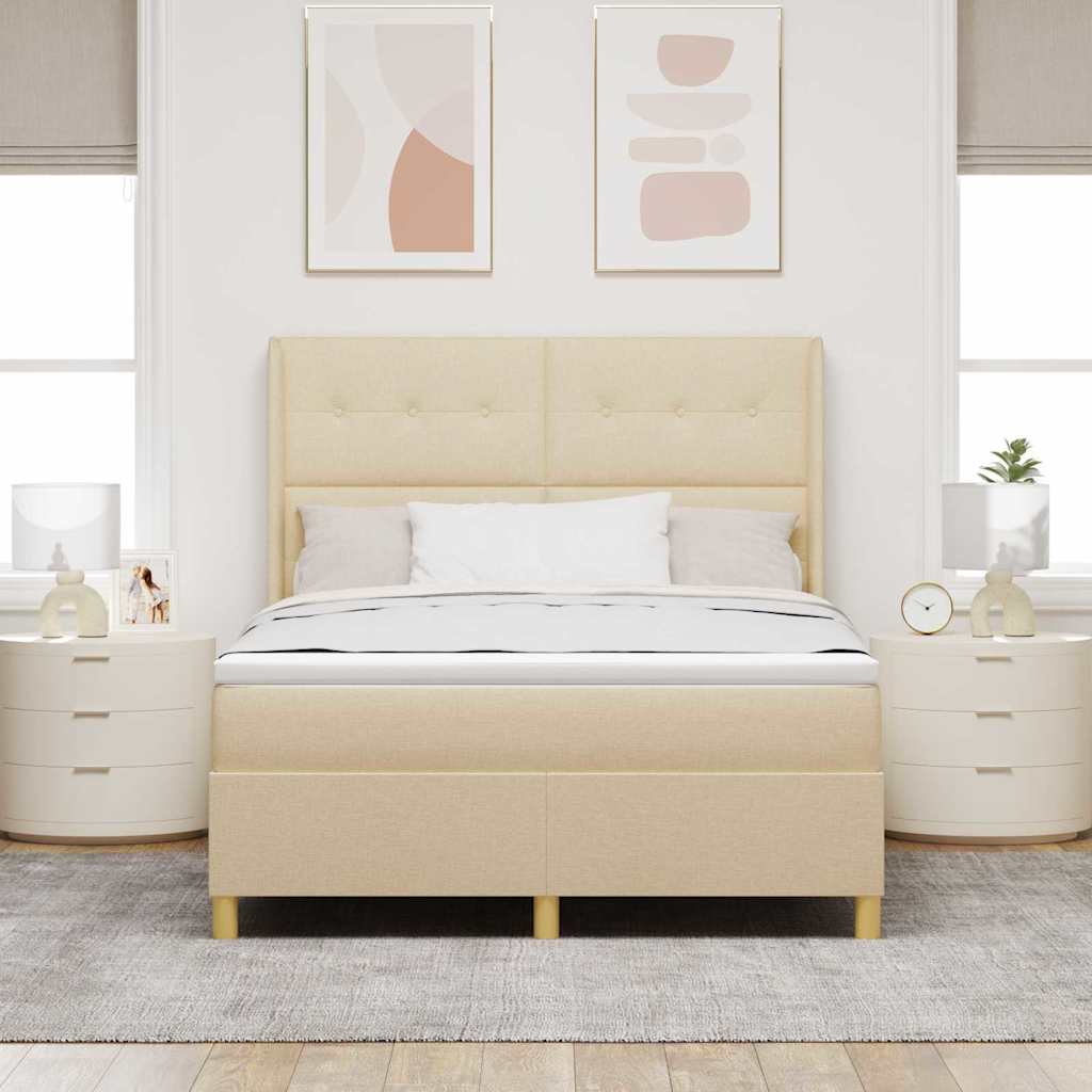 vidaXL Κρεβάτι με ελατήρια με κεφαλάρι Κρεμ 140 x 190 cm ύφασμα