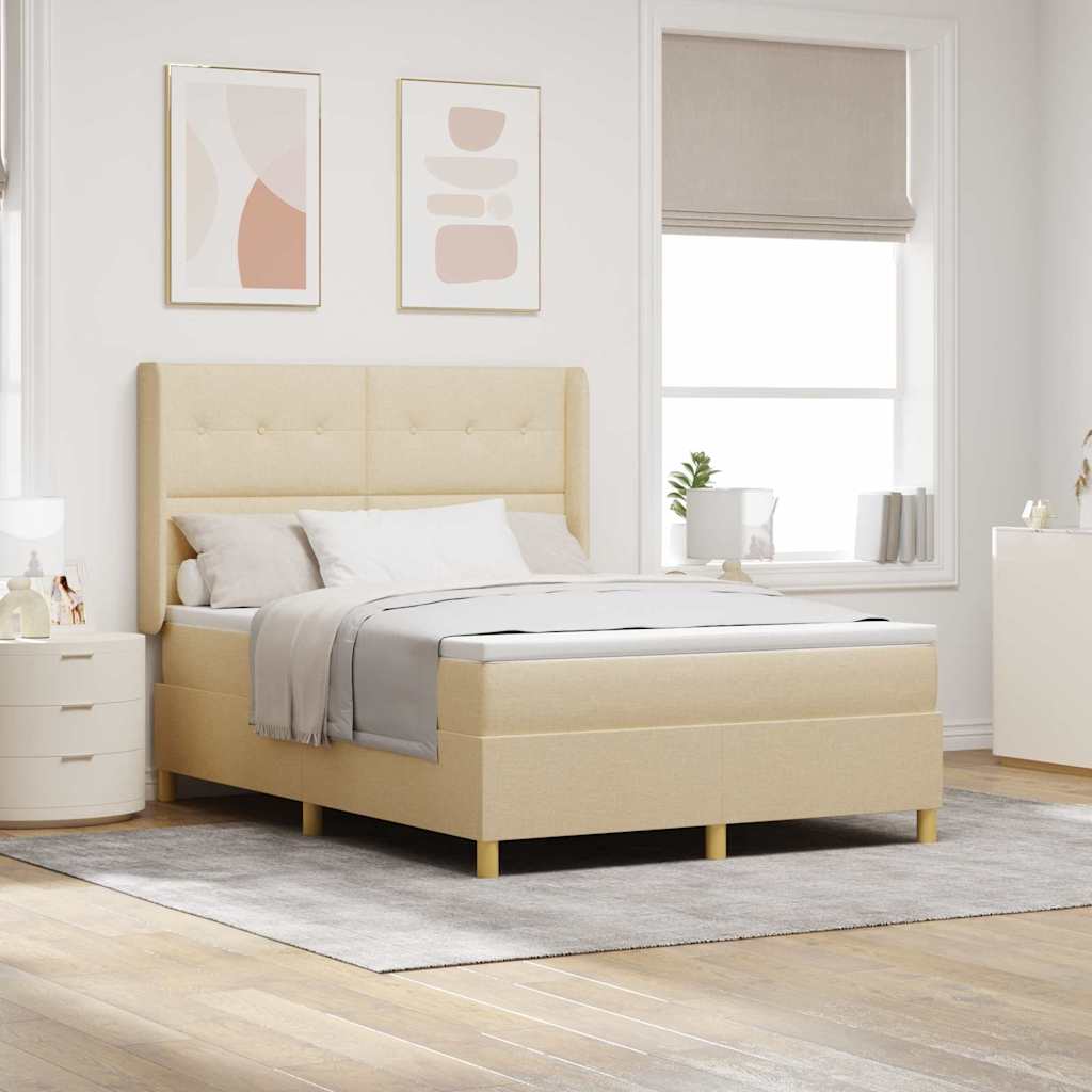 vidaXL Κρεβάτι με ελατήρια με κεφαλάρι Κρεμ 160 x 200 cm ύφασμα