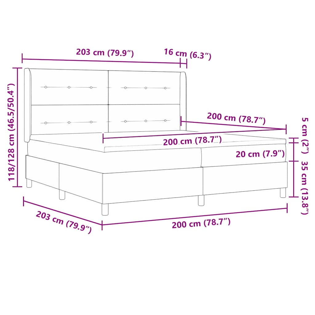 vidaXL Κρεβάτι με ελατήρια με κεφαλάρι Μαύρο 200 x 200 cm ύφασμα