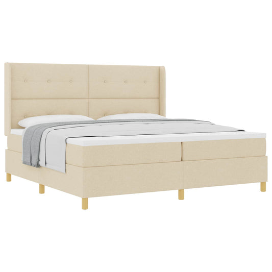 vidaXL Κρεβάτι με ελατήρια με κεφαλάρι Κρεμ 200 x 200 cm ύφασμα
