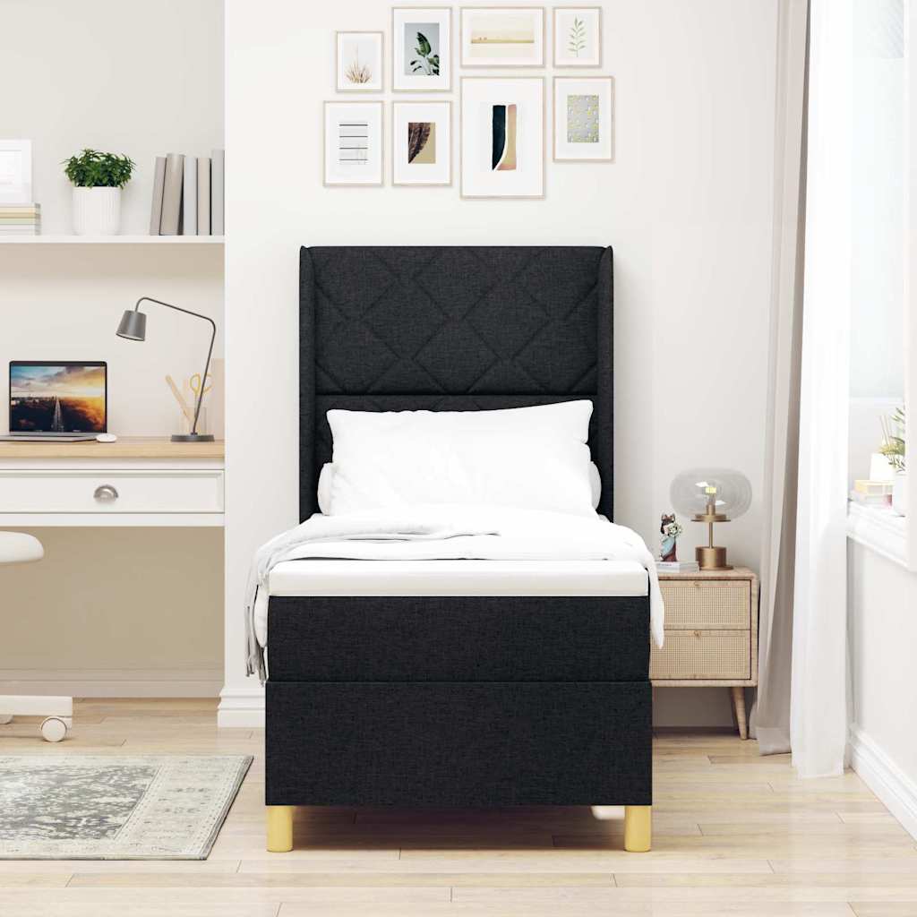 vidaXL Κρεβάτι με ελατήρια με κεφαλάρι Μαύρο 80 x 200 cm ύφασμα