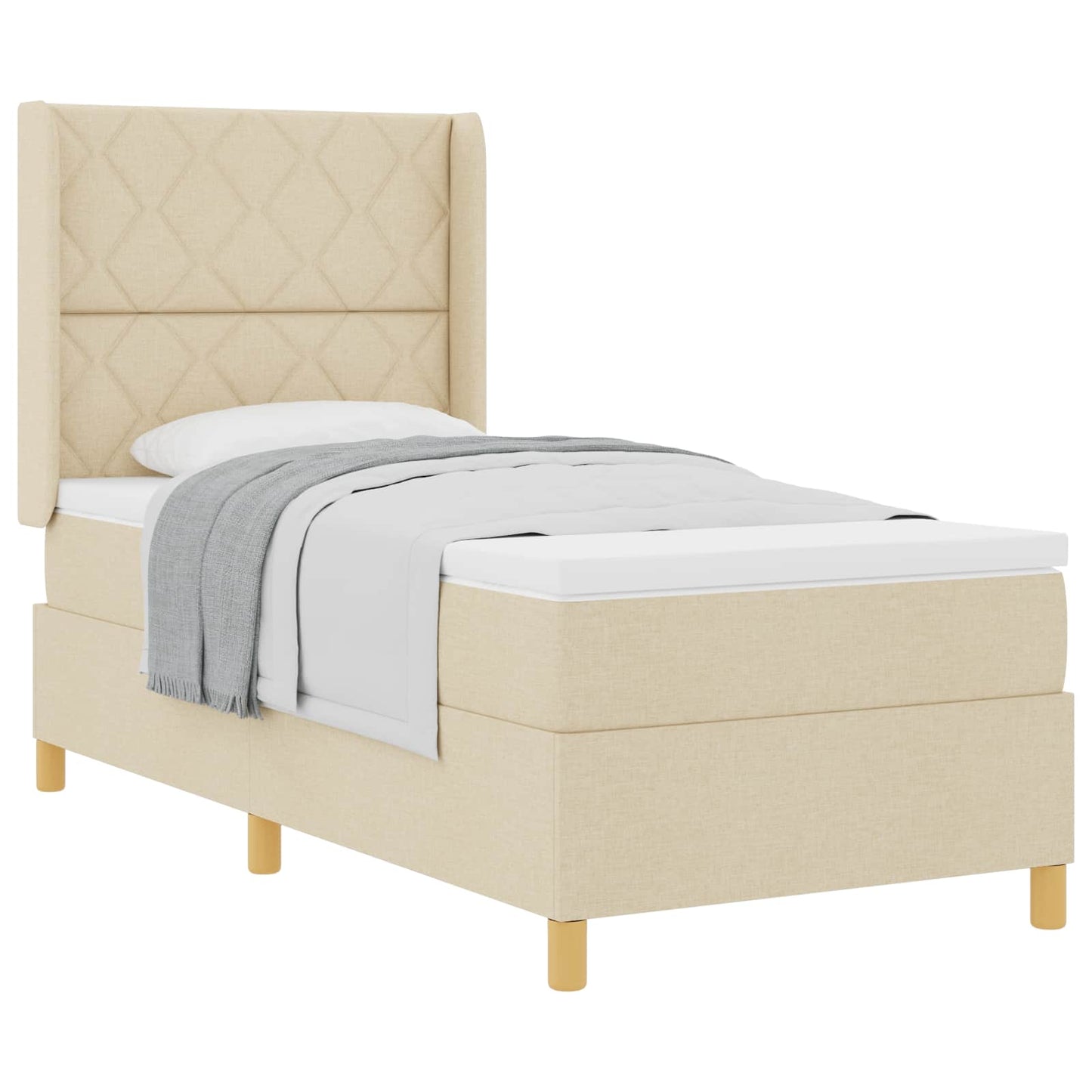 vidaXL Κρεβάτι με ελατήρια με κεφαλάρι Κρεμ 90 x 200 cm ύφασμα