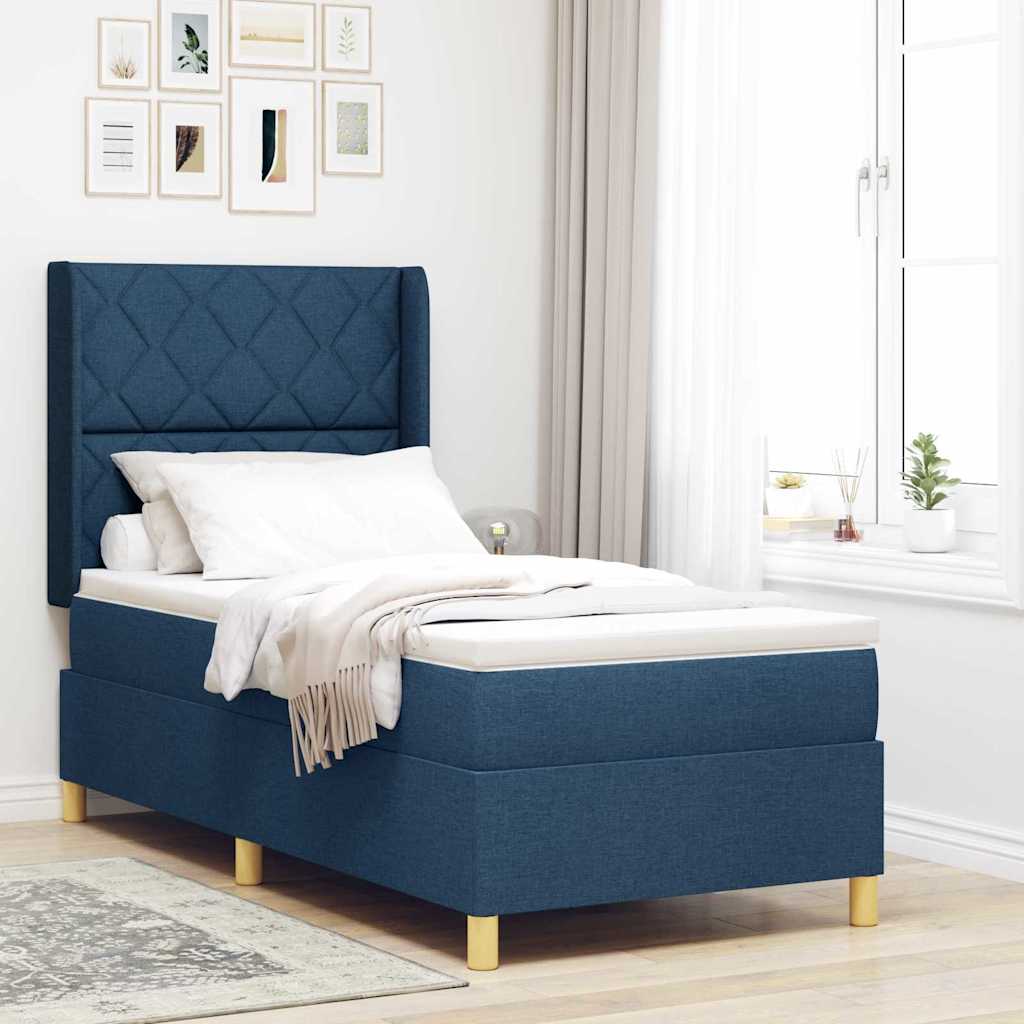vidaXL Κρεβάτι με ελατήρια με κεφαλάρι Μπλε 90 x 200 cm ύφασμα