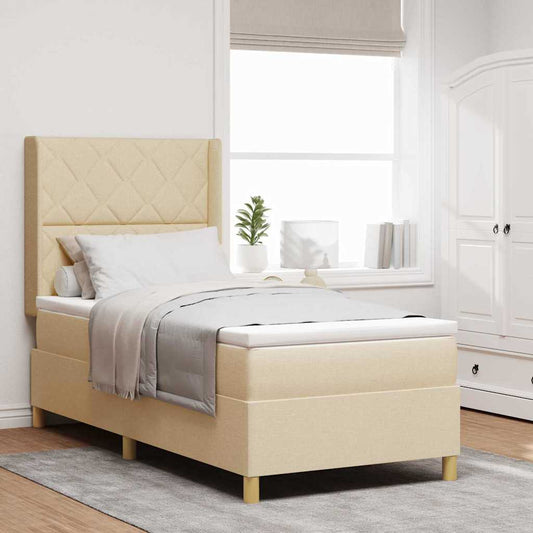 vidaXL Κρεβάτι με ελατήρια με κεφαλάρι Κρεμ 100 x 200 cm ύφασμα