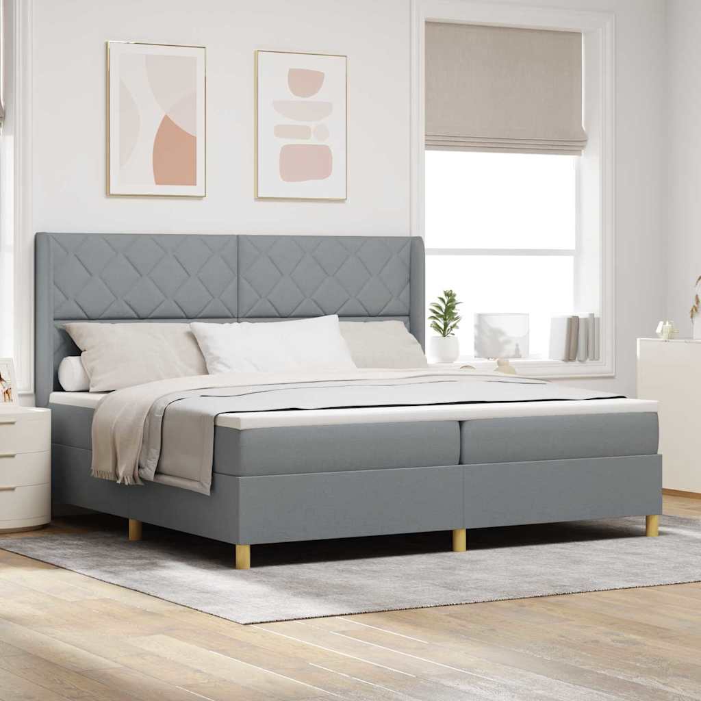 vidaXL Κρεβάτι με ελατήρια Ανοιχτό γκρι 200 x 200 cm ύφασμα