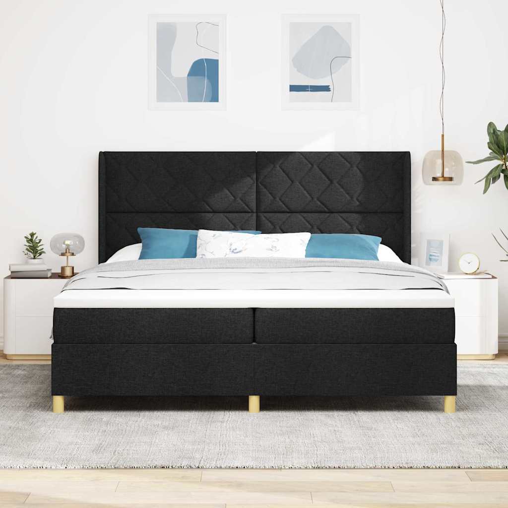 vidaXL Κρεβάτι με ελατήρια με κεφαλάρι Μαύρο 200 x 200 cm ύφασμα