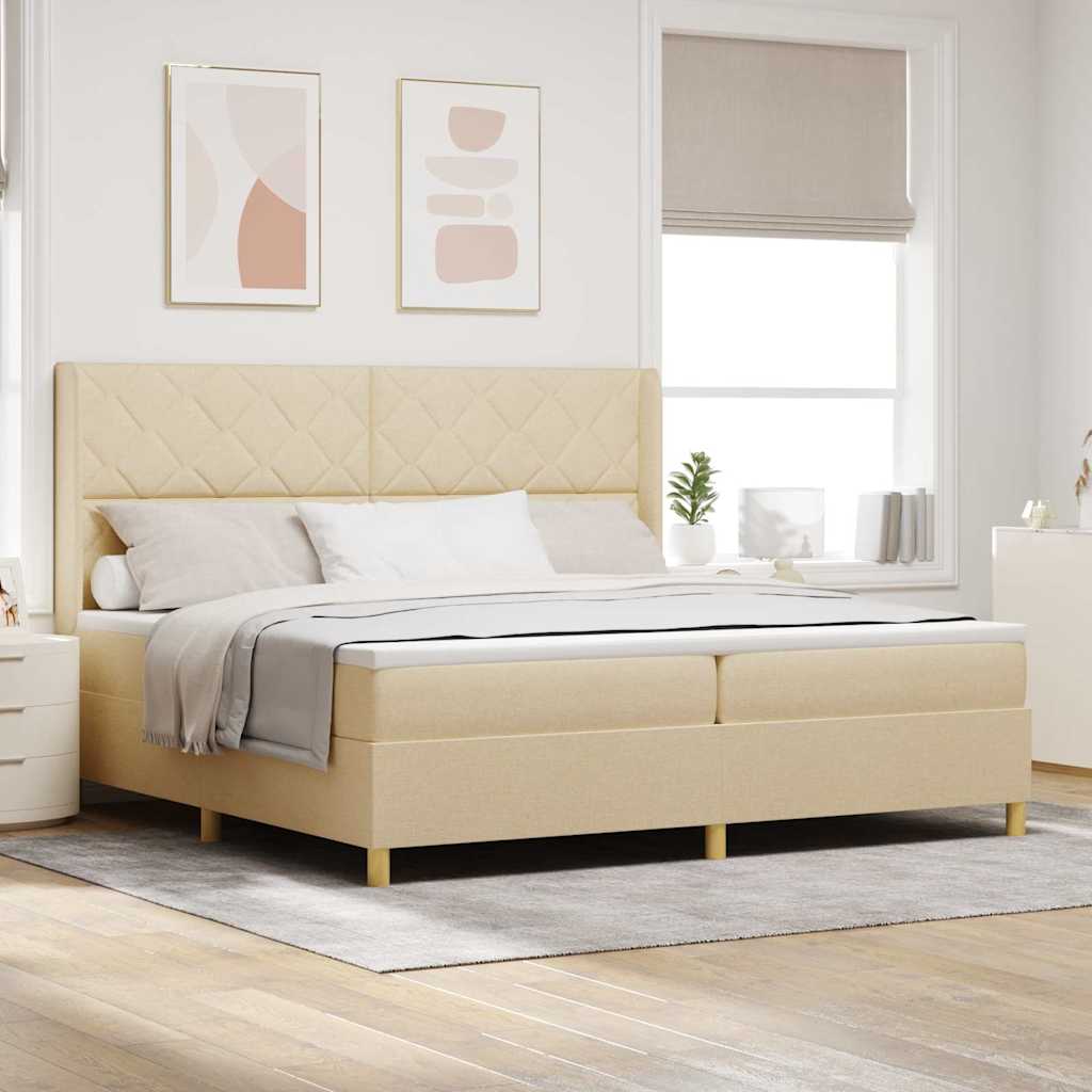 vidaXL Κρεβάτι με ελατήρια με κεφαλάρι Κρεμ 200 x 200 cm ύφασμα