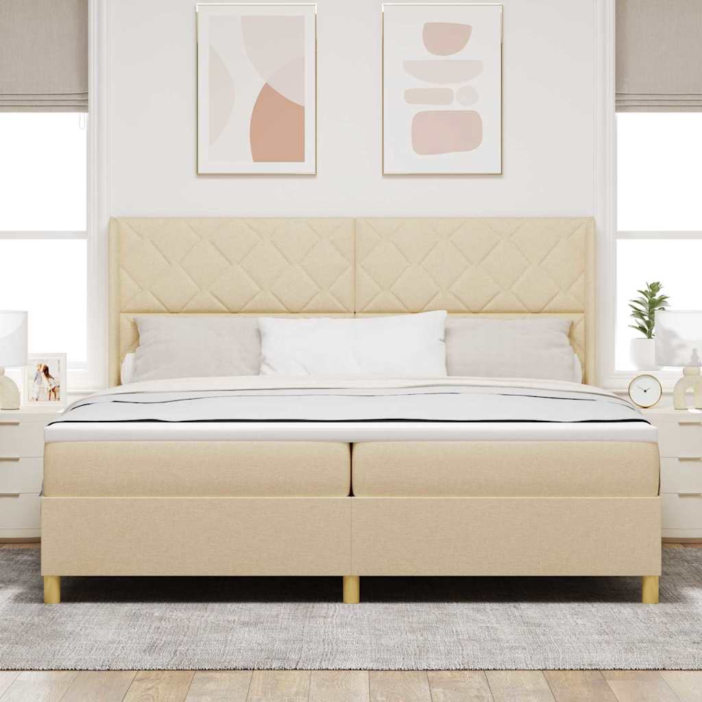 vidaXL Κρεβάτι με ελατήρια με κεφαλάρι Κρεμ 200 x 200 cm ύφασμα
