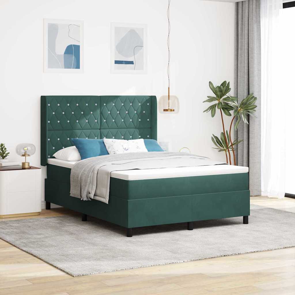 vidaXL Κρεβάτι με ελατήρια Σκούρο Πράσινο 140 x 190 cm Βελούδο