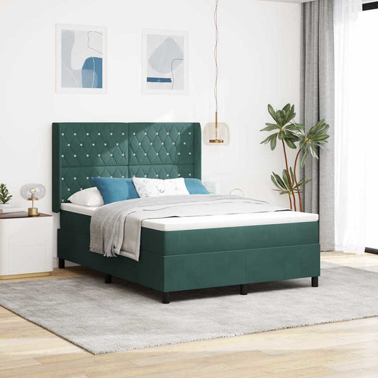 vidaXL Κρεβάτι με ελατήρια Σκούρο Πράσινο 140 x 190 cm Βελούδο